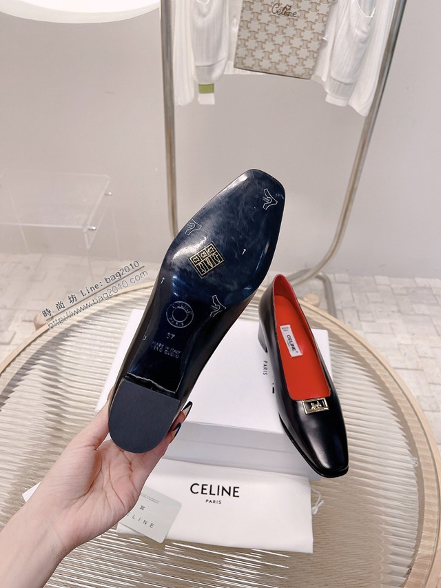 Celine專櫃女鞋 賽琳經典五金奶扣奶單鞋 高跟鞋經典金色凱旋門logo dx3402